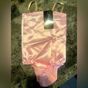 Pink satin leotard